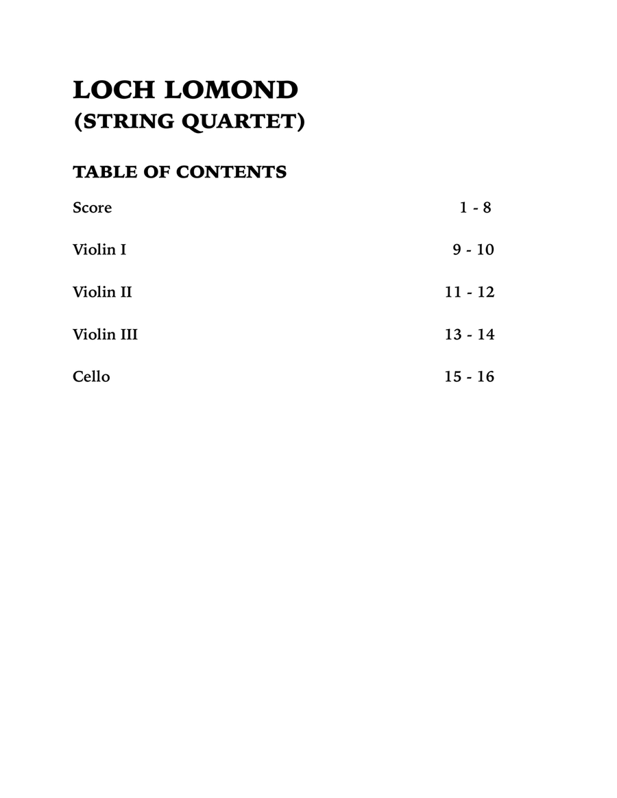 Loch Lomond (String Quartet): Three Violins and Cello String Quartet scores gallery preview page 4