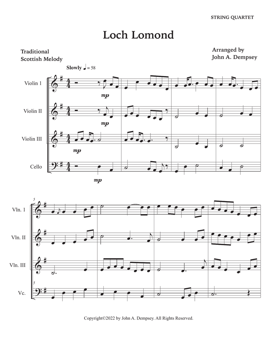 Loch Lomond (String Quartet): Three Violins and Cello String Quartet scores gallery preview page 5