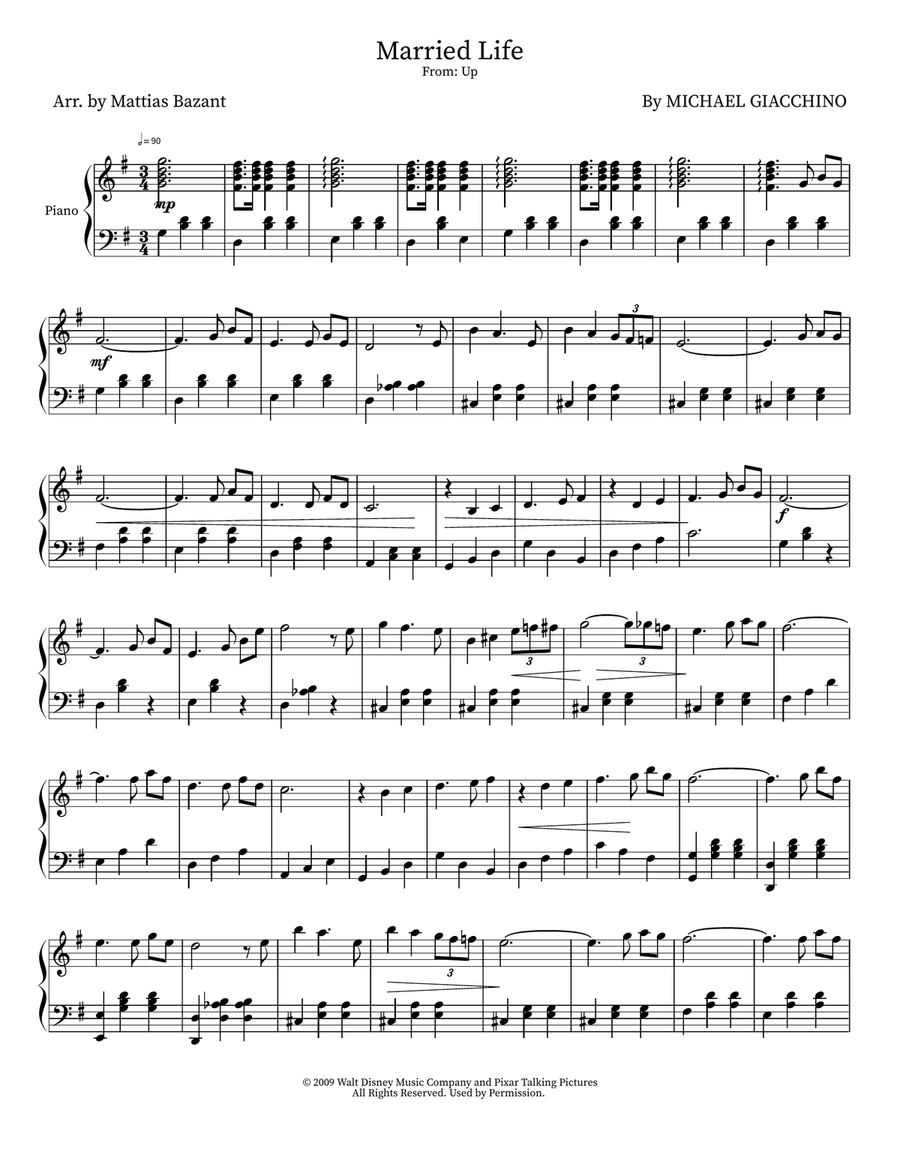 Married Life Married Life Piano Solo scores gallery preview page 1