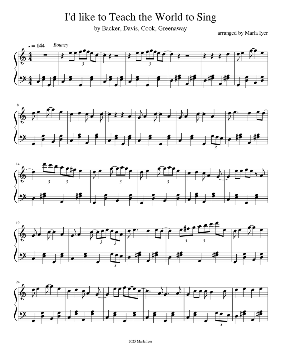 I'd Like To Teach The World To Sing Piano Solo scores gallery preview page 1