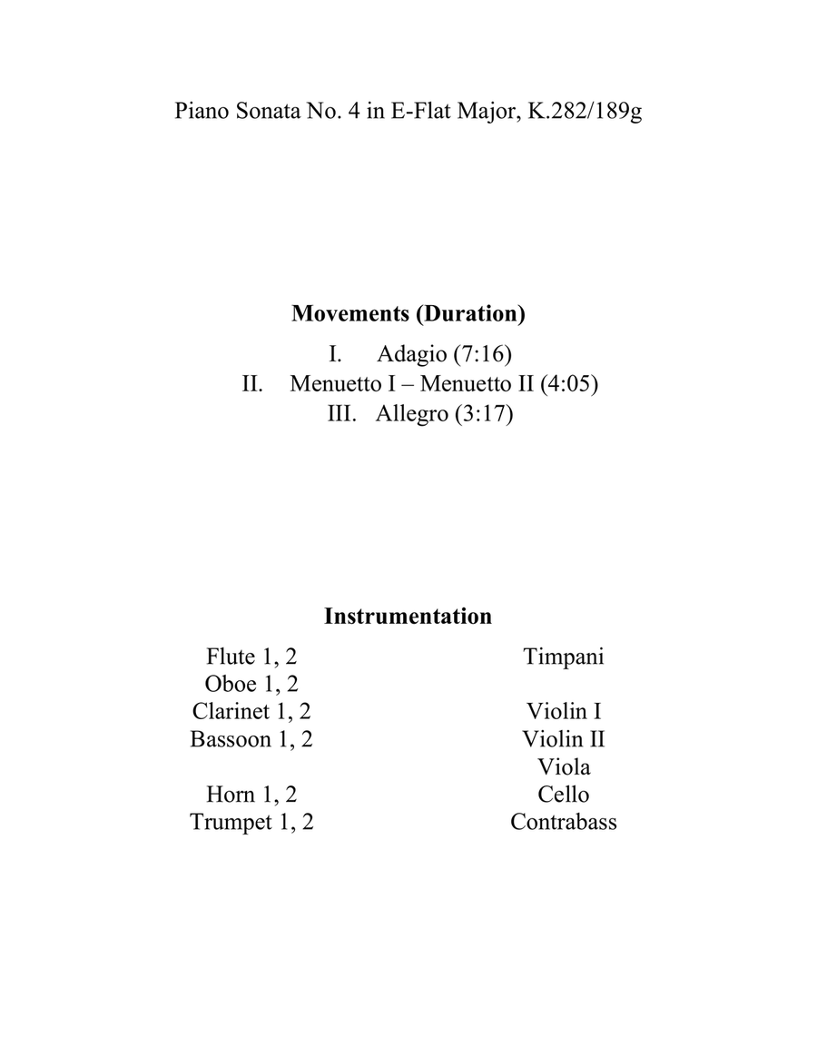 Piano Sonata No. 4 in E-Flat Major, K.282/189g Full Orchestra scores gallery preview page 2
