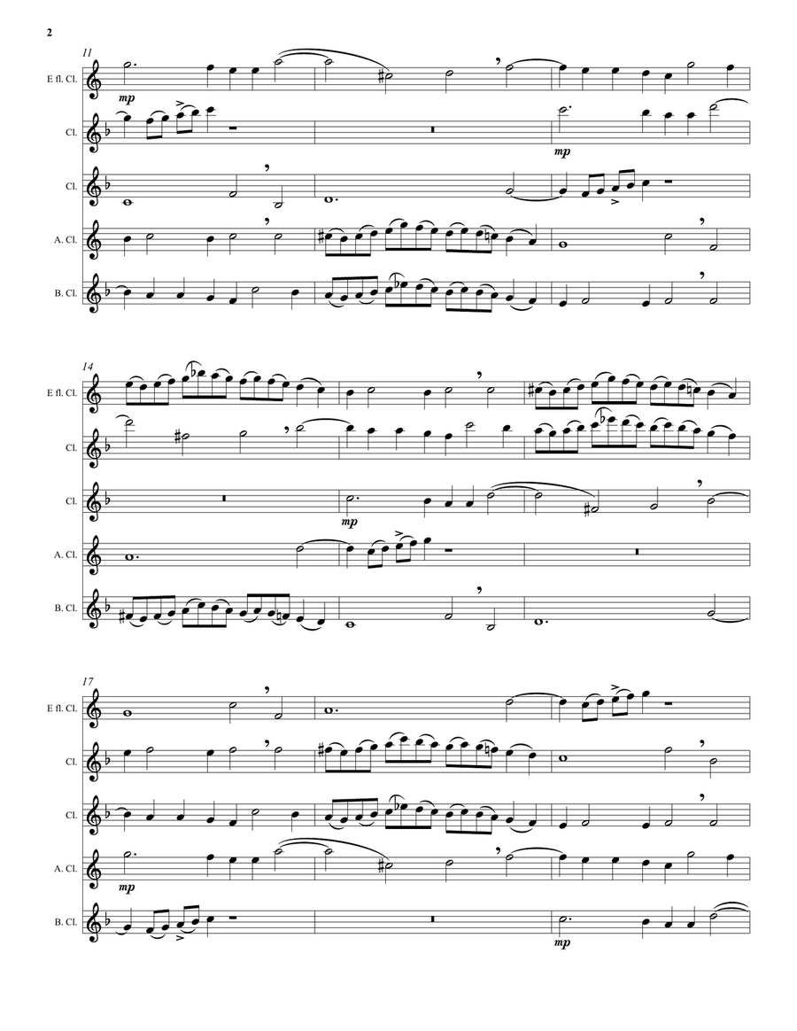 Kyrie canon by Mozart arranged for clarinet quintet (E flat, 2 B flats, alto and bass) Clarinet Quintet scores gallery preview page 2