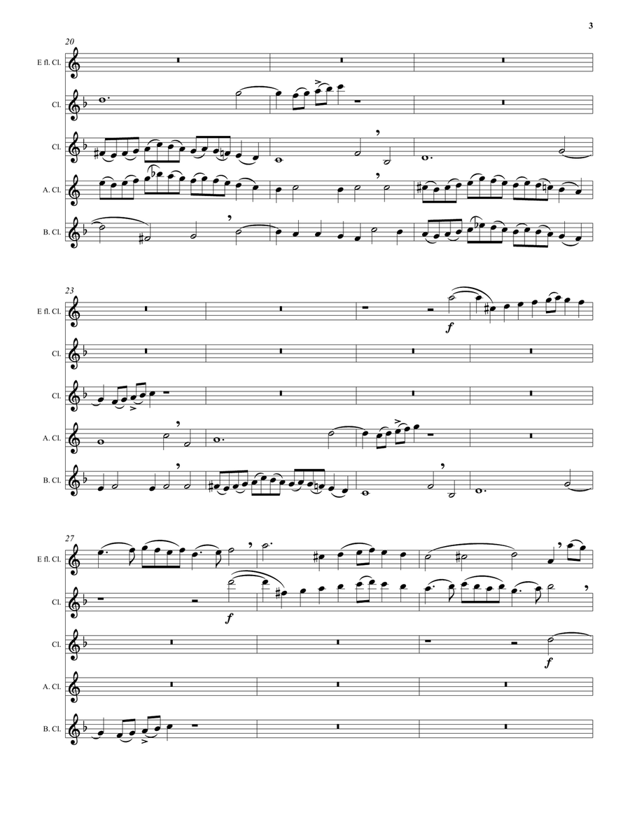Kyrie canon by Mozart arranged for clarinet quintet (E flat, 2 B flats, alto and bass) Clarinet Quintet scores gallery preview page 3