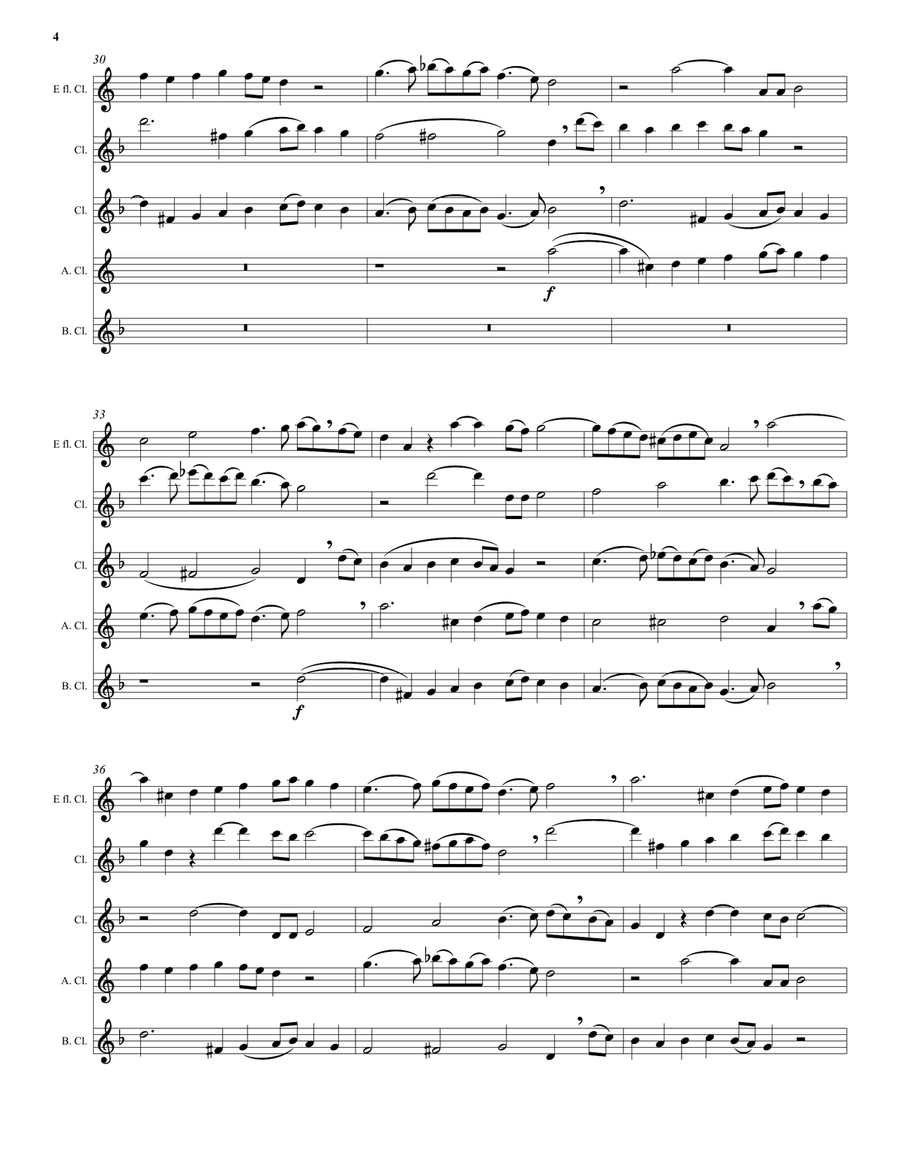 Kyrie canon by Mozart arranged for clarinet quintet (E flat, 2 B flats, alto and bass) Clarinet Quintet scores gallery preview page 4