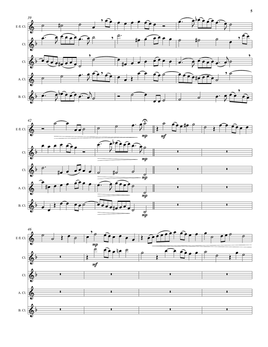Kyrie canon by Mozart arranged for clarinet quintet (E flat, 2 B flats, alto and bass) Clarinet Quintet scores gallery preview page 5