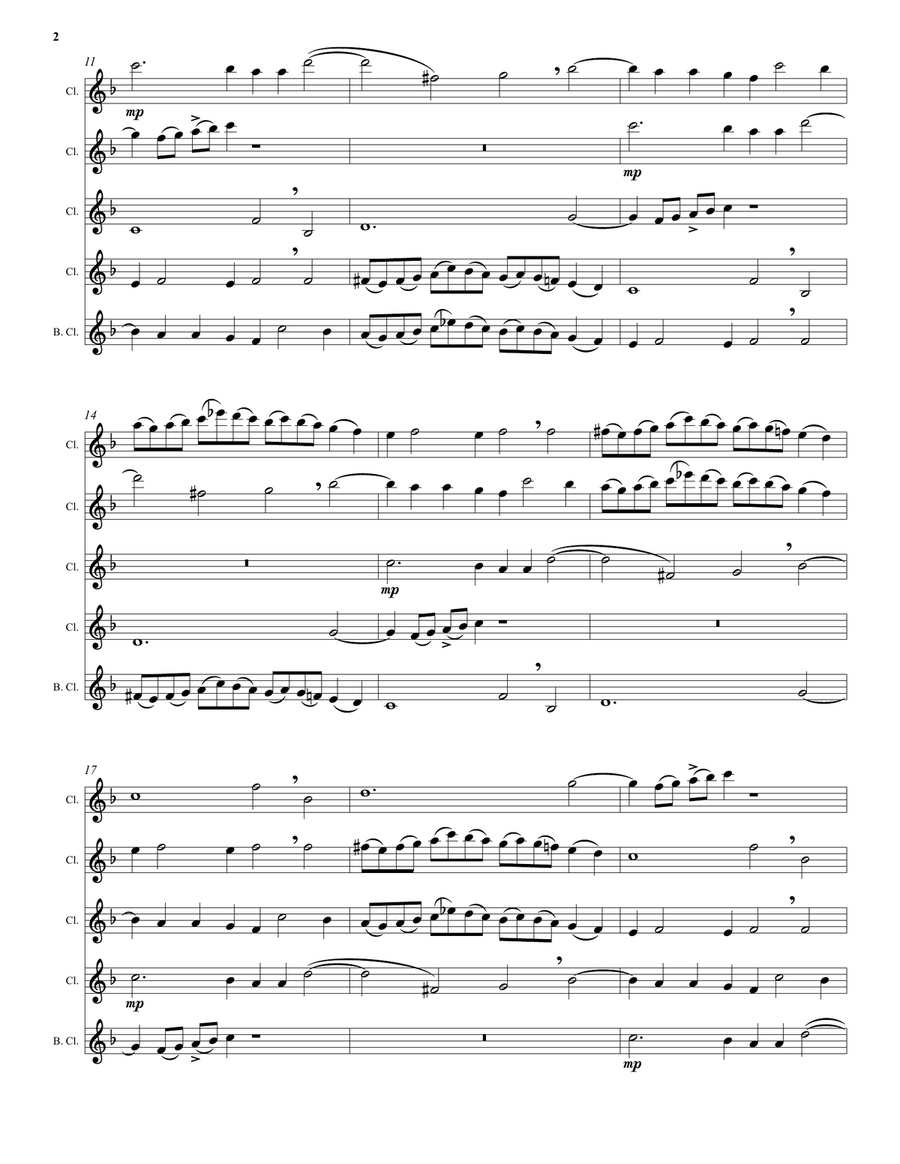 Kyrie canon by Mozart arranged for clarinet quintet (4 B flats and 1 bass) Clarinet Quintet scores gallery preview page 2
