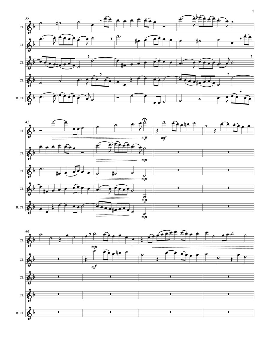 Kyrie canon by Mozart arranged for clarinet quintet (4 B flats and 1 bass) Clarinet Quintet scores gallery preview page 5