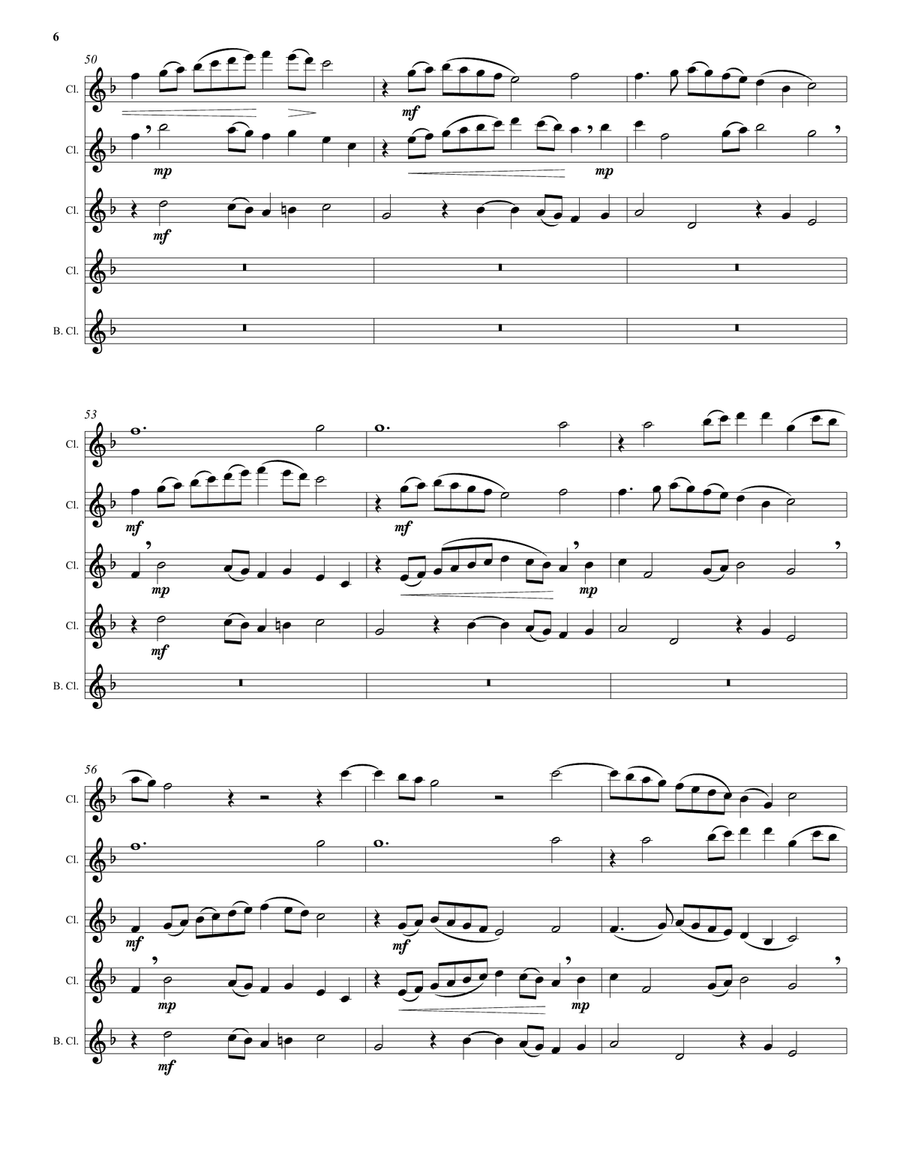 Kyrie canon by Mozart arranged for clarinet quintet (4 B flats and 1 bass) Clarinet Quintet scores gallery preview page 6