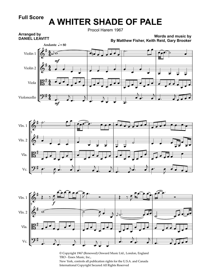 A Whiter Shade Of Pale A Whiter Shade Of Pale String Quartet scores gallery preview page 1