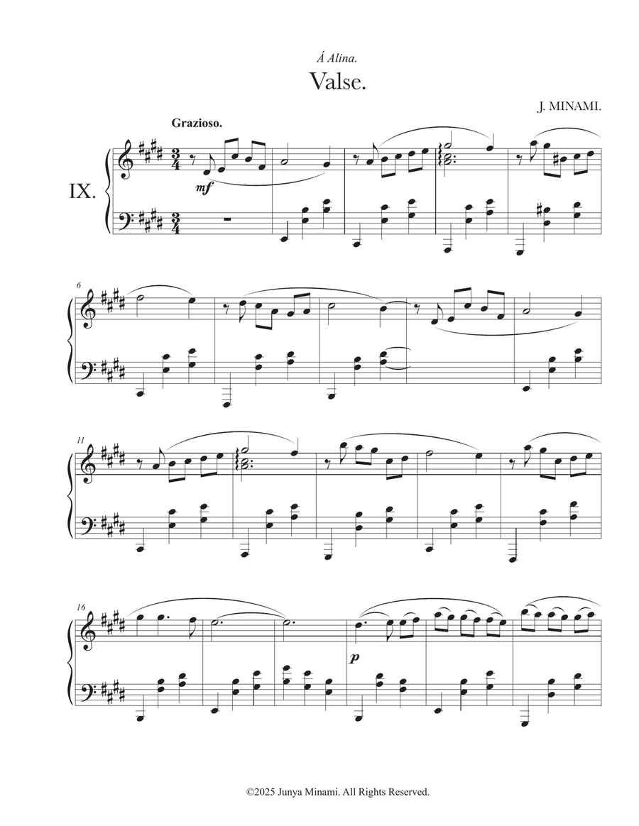 Valse No. 9 in E Major Piano Solo scores gallery preview page 1
