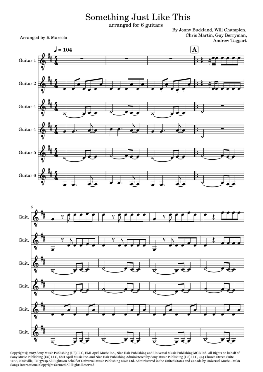 Something Just Like This Something Just Like This Guitar Ensemble scores gallery preview page 1