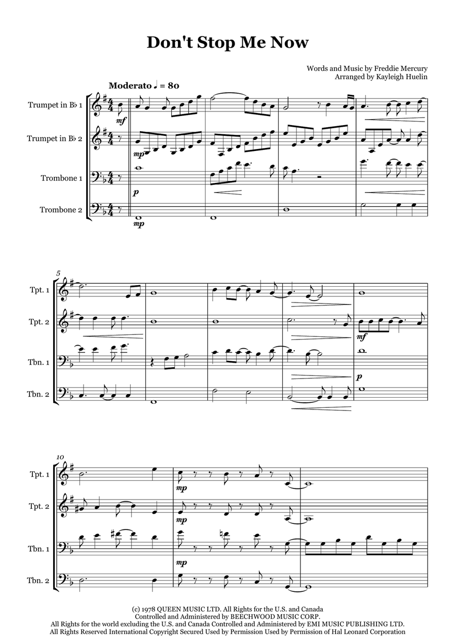 Don't Stop Me Now Don't Stop Me Now Brass Quartet scores gallery preview page 1
