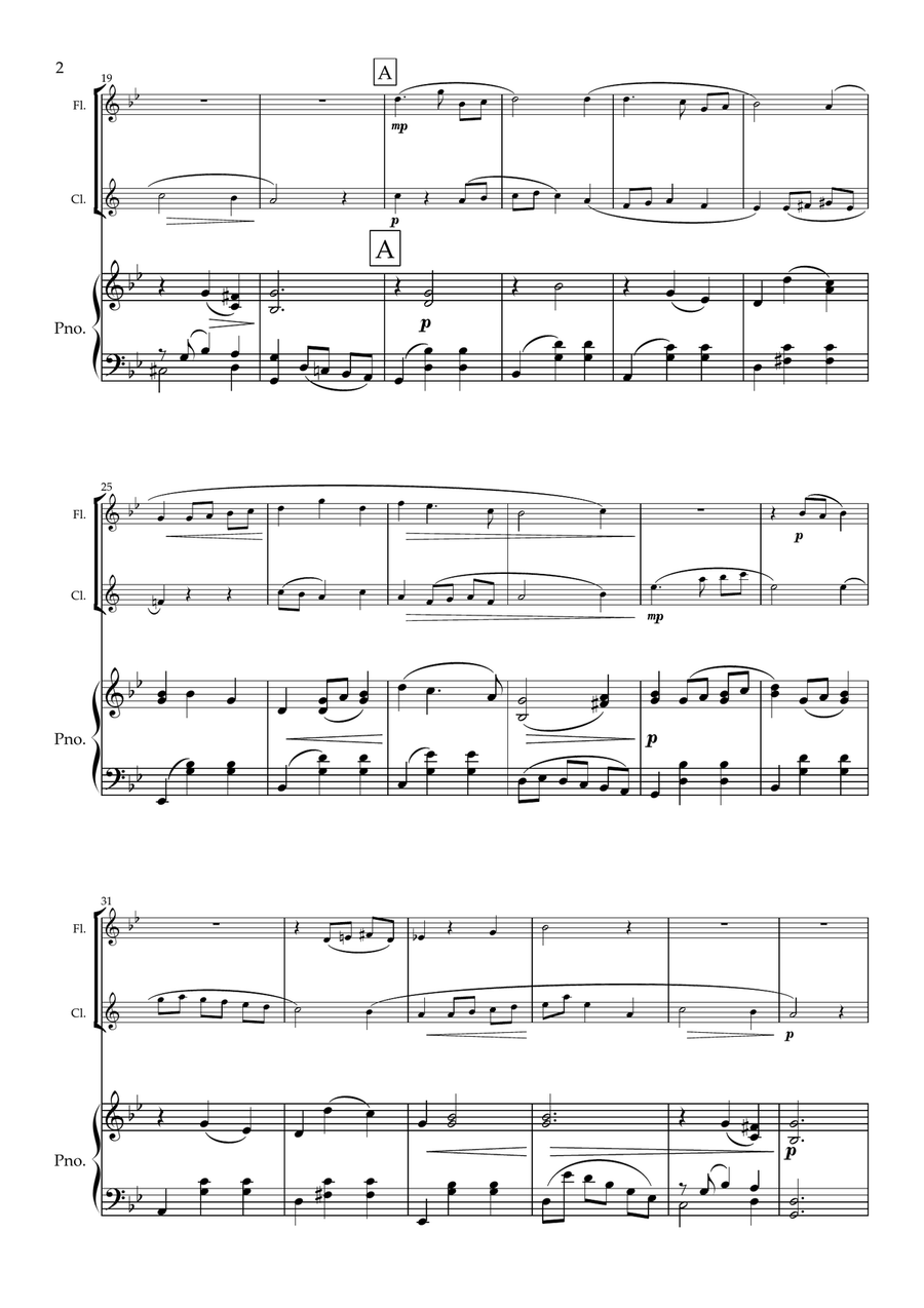 Valse Sentimentale Original for Flute, Clarinet and Piano. Woodwind Duet scores gallery preview page 3