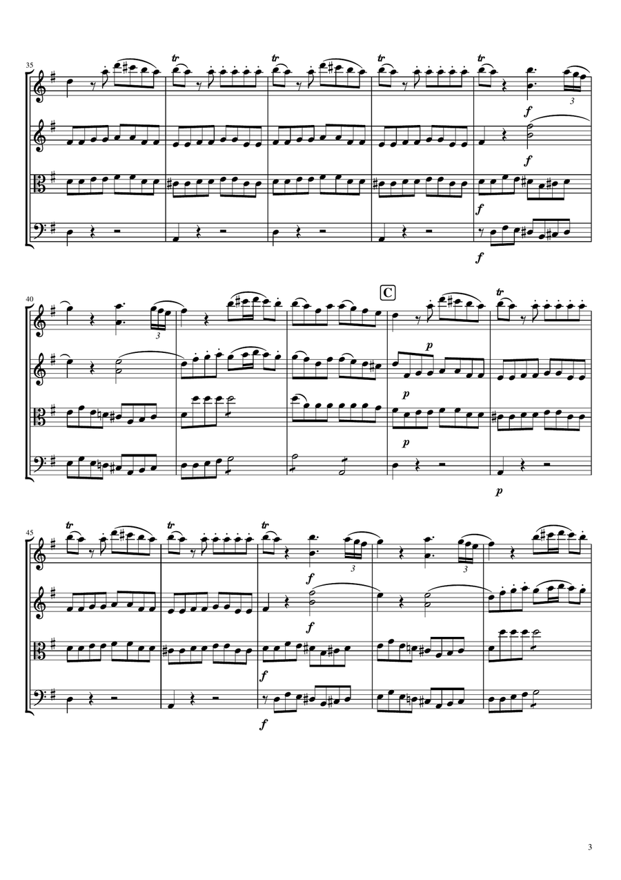 Mozart - Serenade No.13 in G,Eine Kleine Nachtmusik,K.525,Complete Original String Quartet scores gallery preview page 3