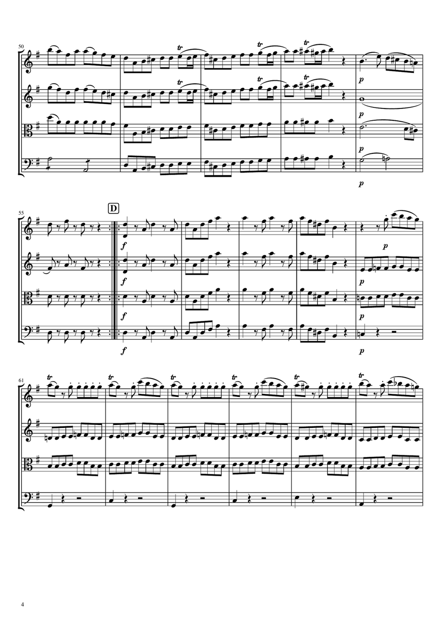 Mozart - Serenade No.13 in G,Eine Kleine Nachtmusik,K.525,Complete Original String Quartet scores gallery preview page 4