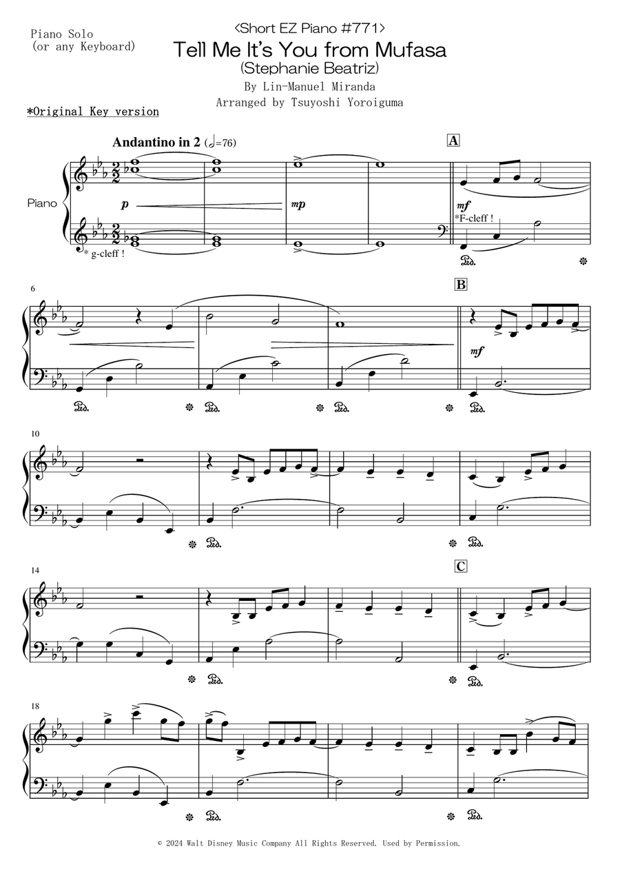 Tell Me It's You Easy Piano scores gallery preview page 1