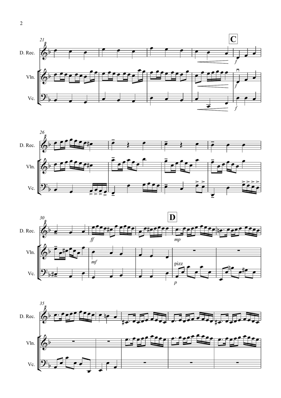 Rondeau (from Abdelazer) for Descant Recorder, Violin and Cello Trio Small Ensemble scores gallery preview page 2