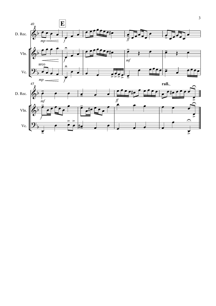 Rondeau (from Abdelazer) for Descant Recorder, Violin and Cello Trio Small Ensemble scores gallery preview page 3