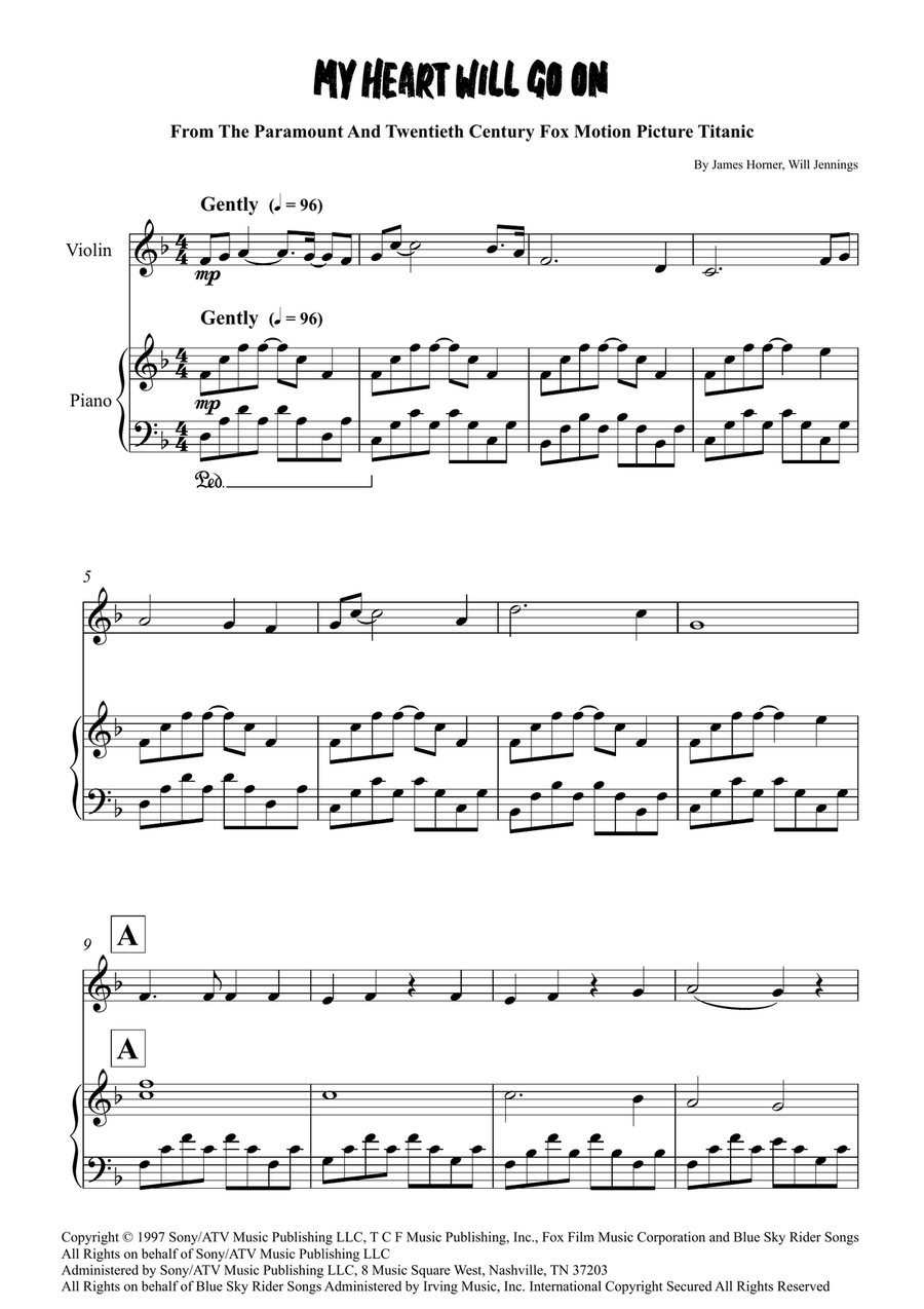 My Heart Will Go On (Love Theme From 'titanic') Violin Solo scores gallery preview page 1