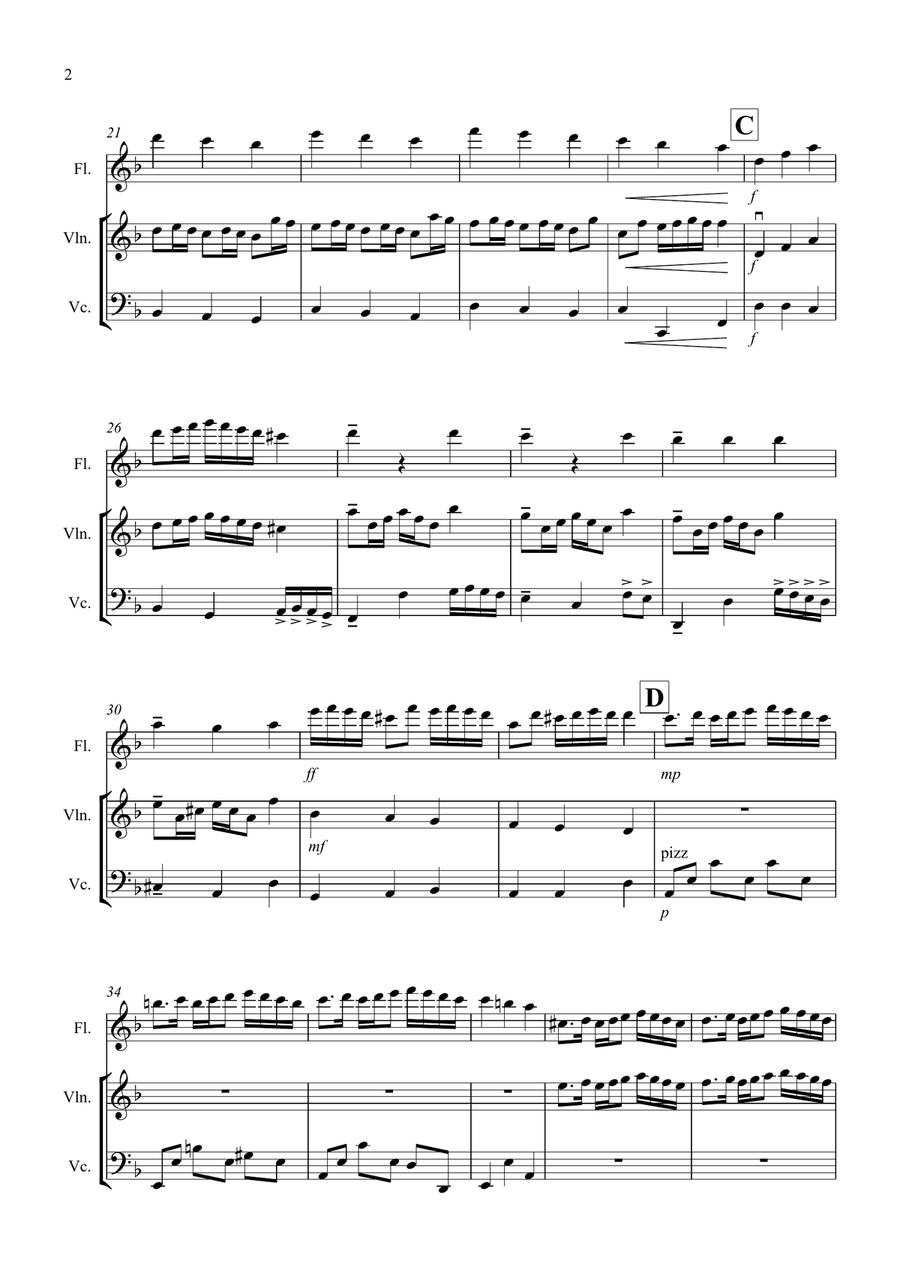 Rondeau (from Abdelazer) for Flute, Violin and Cello Trio Small Ensemble scores gallery preview page 2