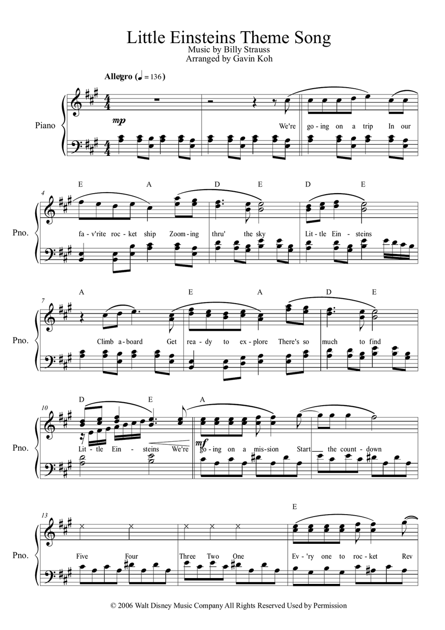 The Little Einstein Theme Song Piano, Vocal scores gallery preview page 1