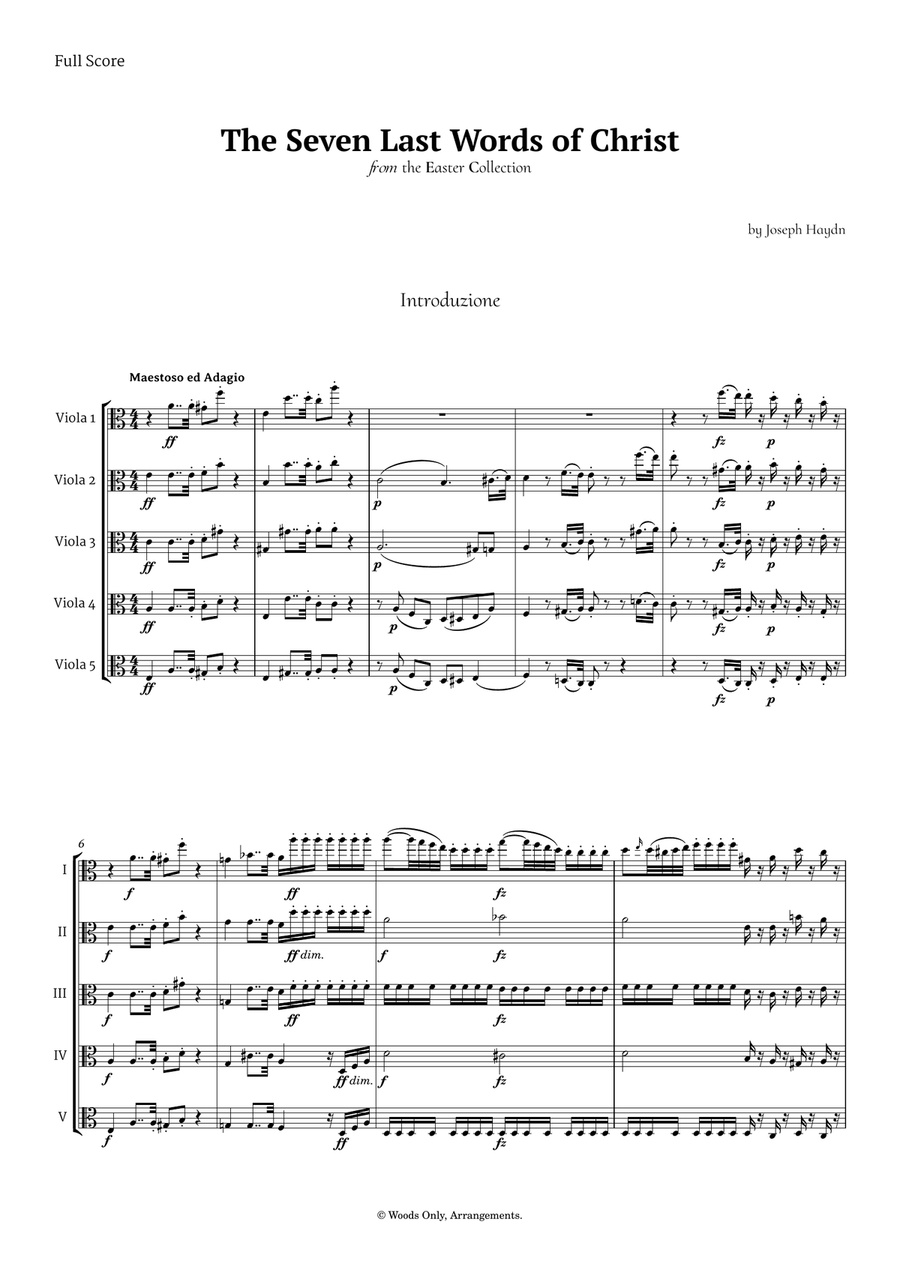 The Seven Last Words of Christ by Haydn for Viola Quintet String Quintet scores gallery preview page 1
