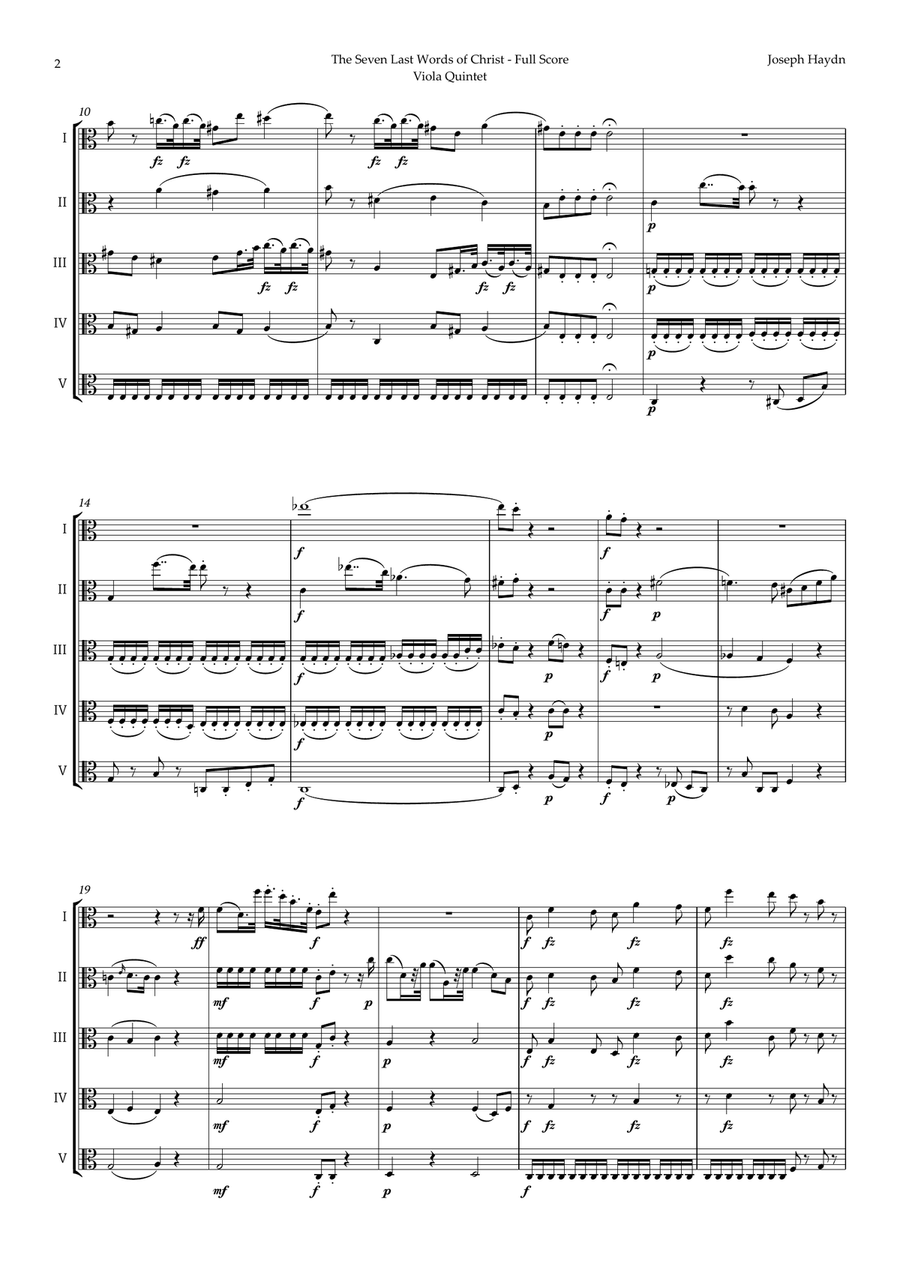 The Seven Last Words of Christ by Haydn for Viola Quintet String Quintet scores gallery preview page 2