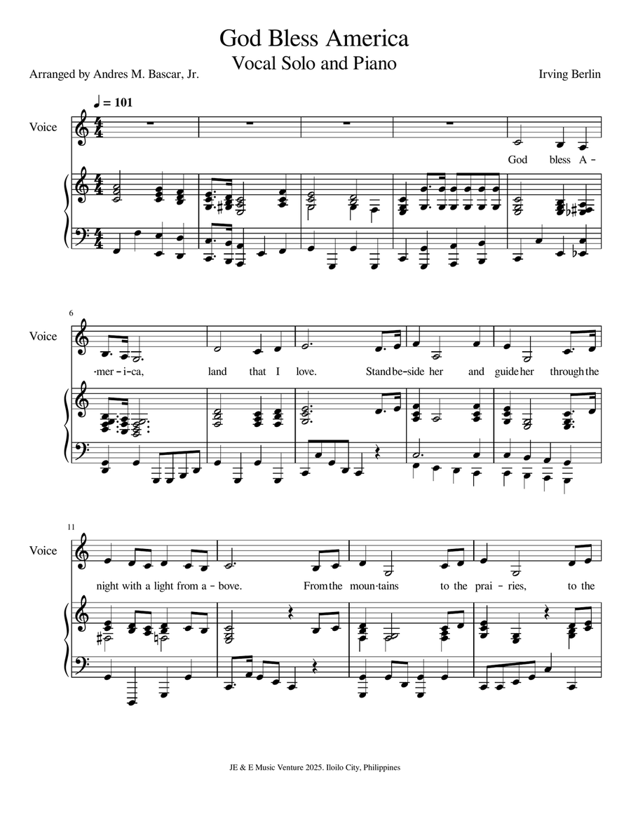 God Bless America in key of C A Cappella scores gallery preview page 1