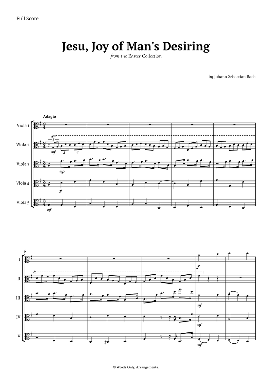 Jesu, Joy of Man's Desiring by Bach for Viola Quintet String Quintet scores gallery preview page 1