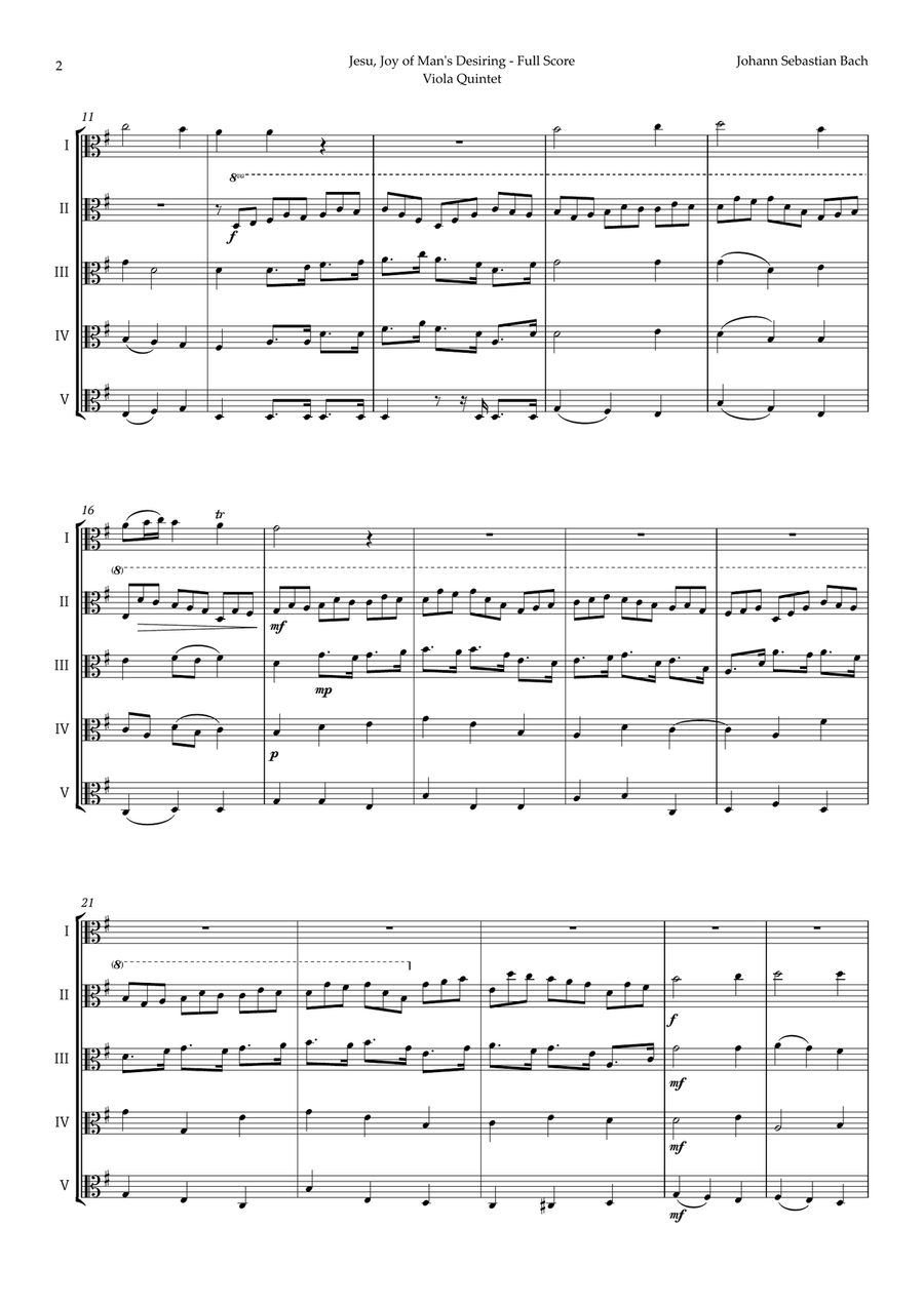 Jesu, Joy of Man's Desiring by Bach for Viola Quintet String Quintet scores gallery preview page 2