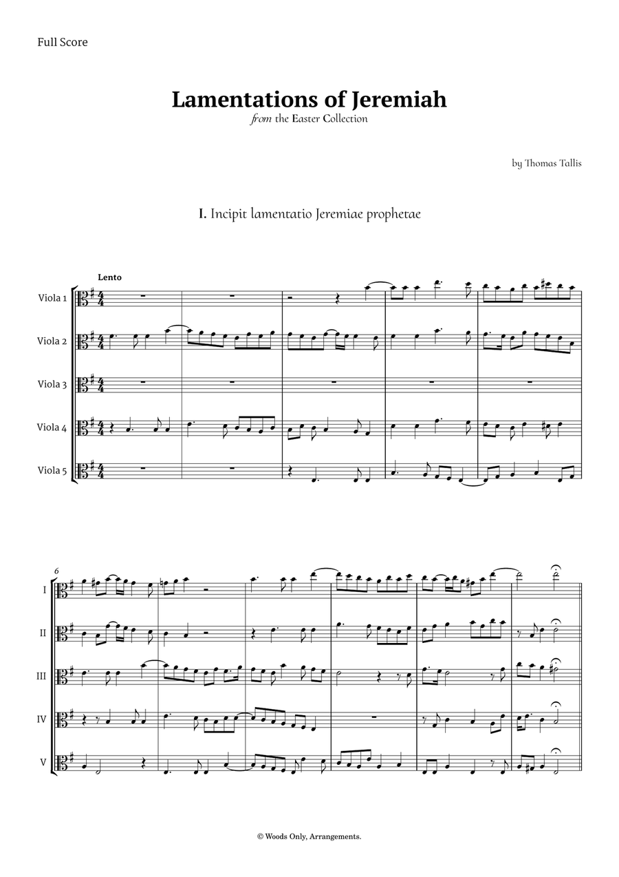 Lamentations of Jeremiah by Thomas Tallis for Viola Quintet String Quintet scores gallery preview page 1