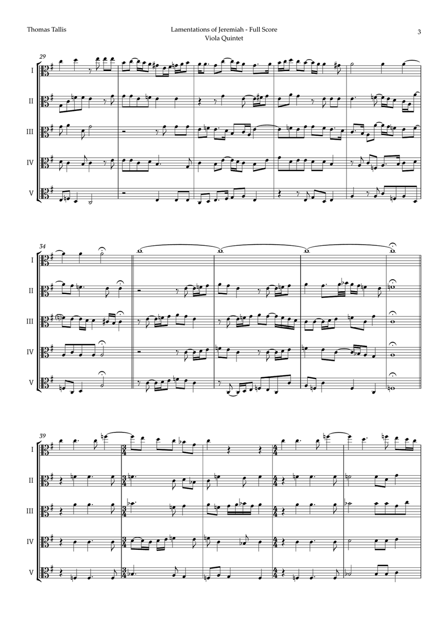 Lamentations of Jeremiah by Thomas Tallis for Viola Quintet String Quintet scores gallery preview page 3