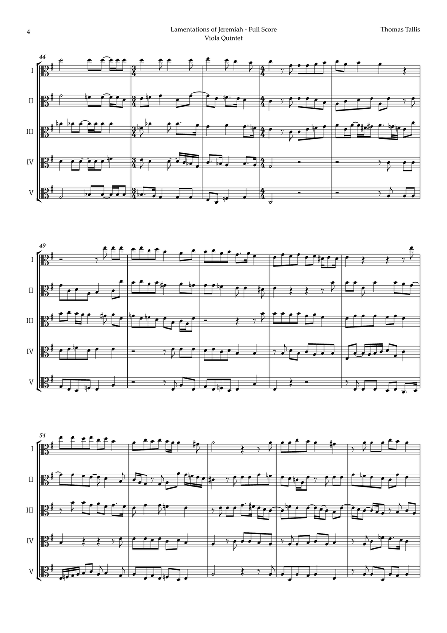 Lamentations of Jeremiah by Thomas Tallis for Viola Quintet String Quintet scores gallery preview page 4