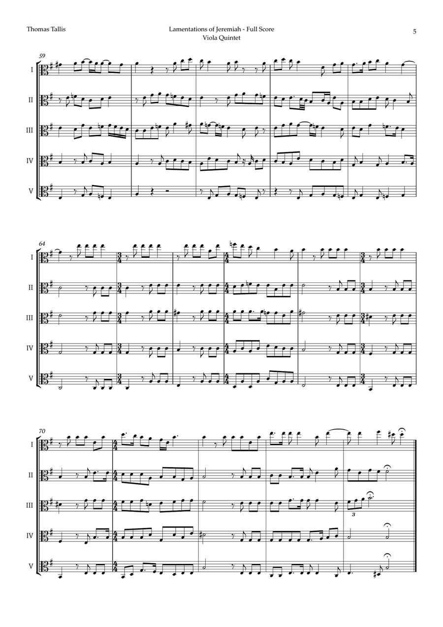 Lamentations of Jeremiah by Thomas Tallis for Viola Quintet String Quintet scores gallery preview page 5