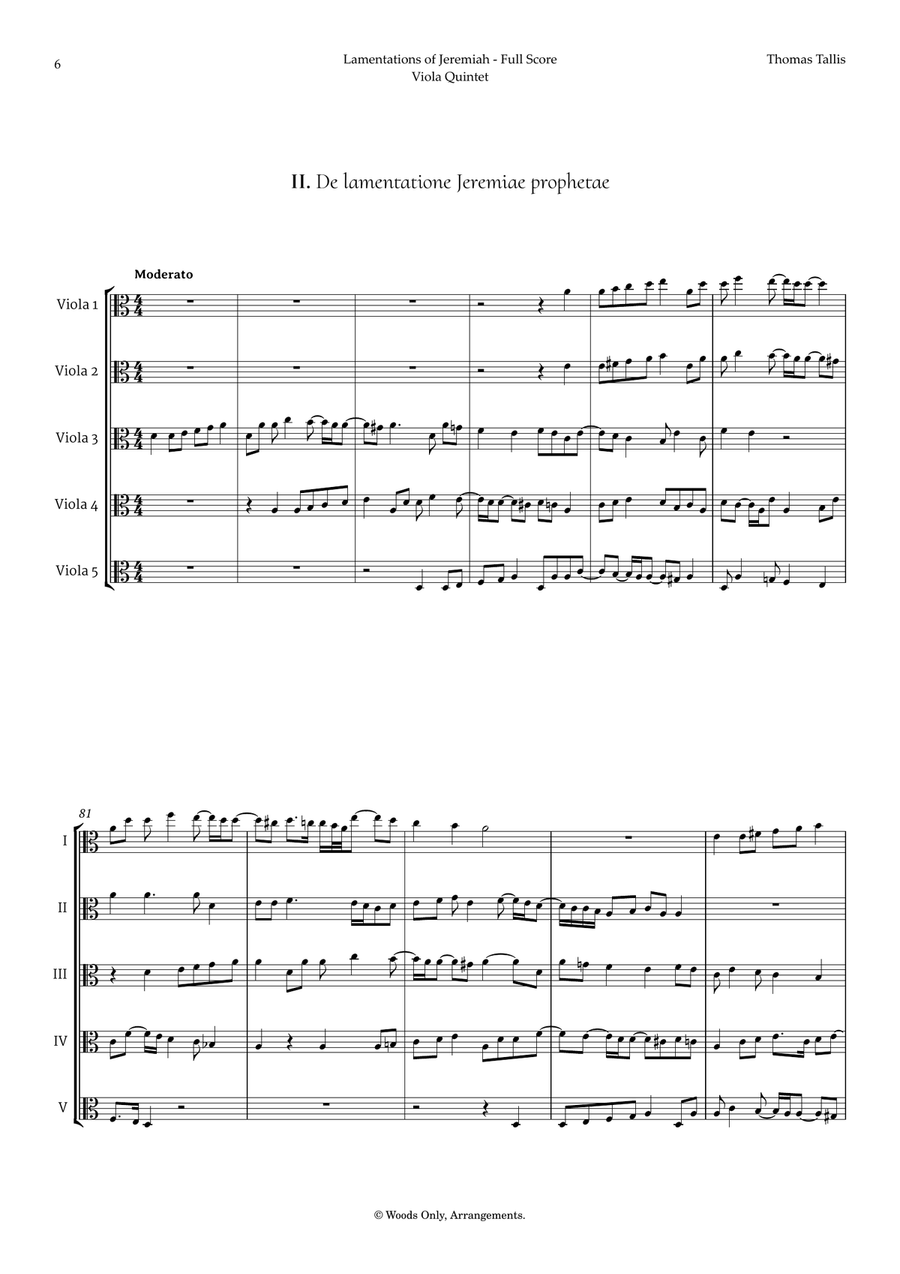 Lamentations of Jeremiah by Thomas Tallis for Viola Quintet String Quintet scores gallery preview page 6