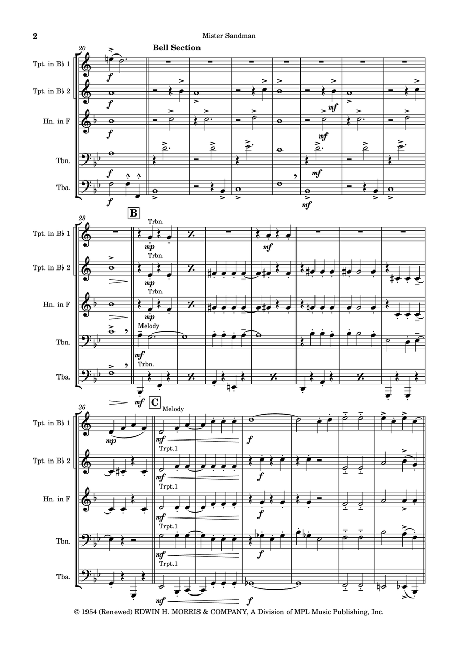 Mister Sandman Brass Quintet scores gallery preview page 2