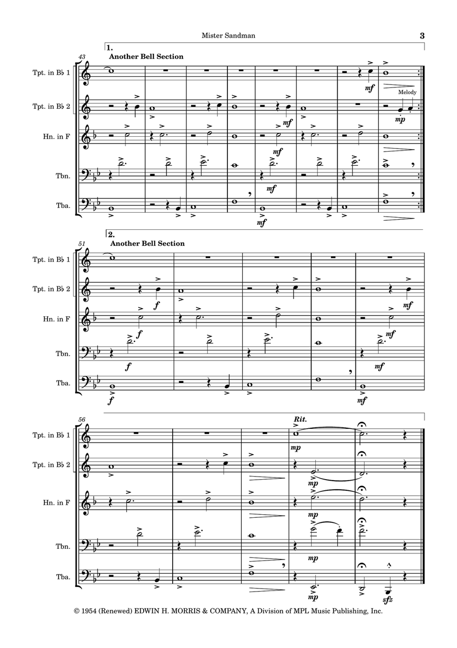 Mister Sandman Brass Quintet scores gallery preview page 3