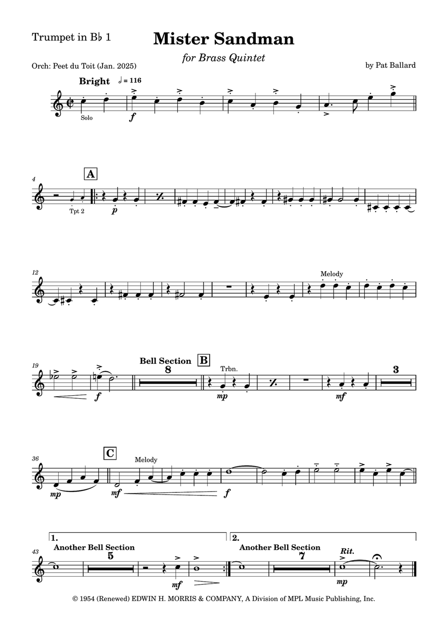 Mister Sandman Brass Quintet scores gallery preview page 4