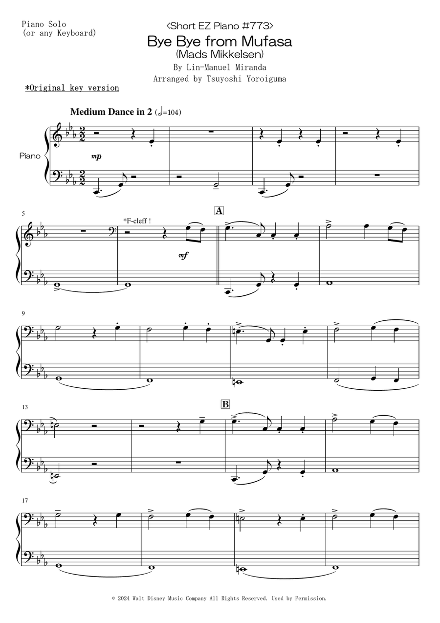 Bye Bye Easy Piano scores gallery preview page 1