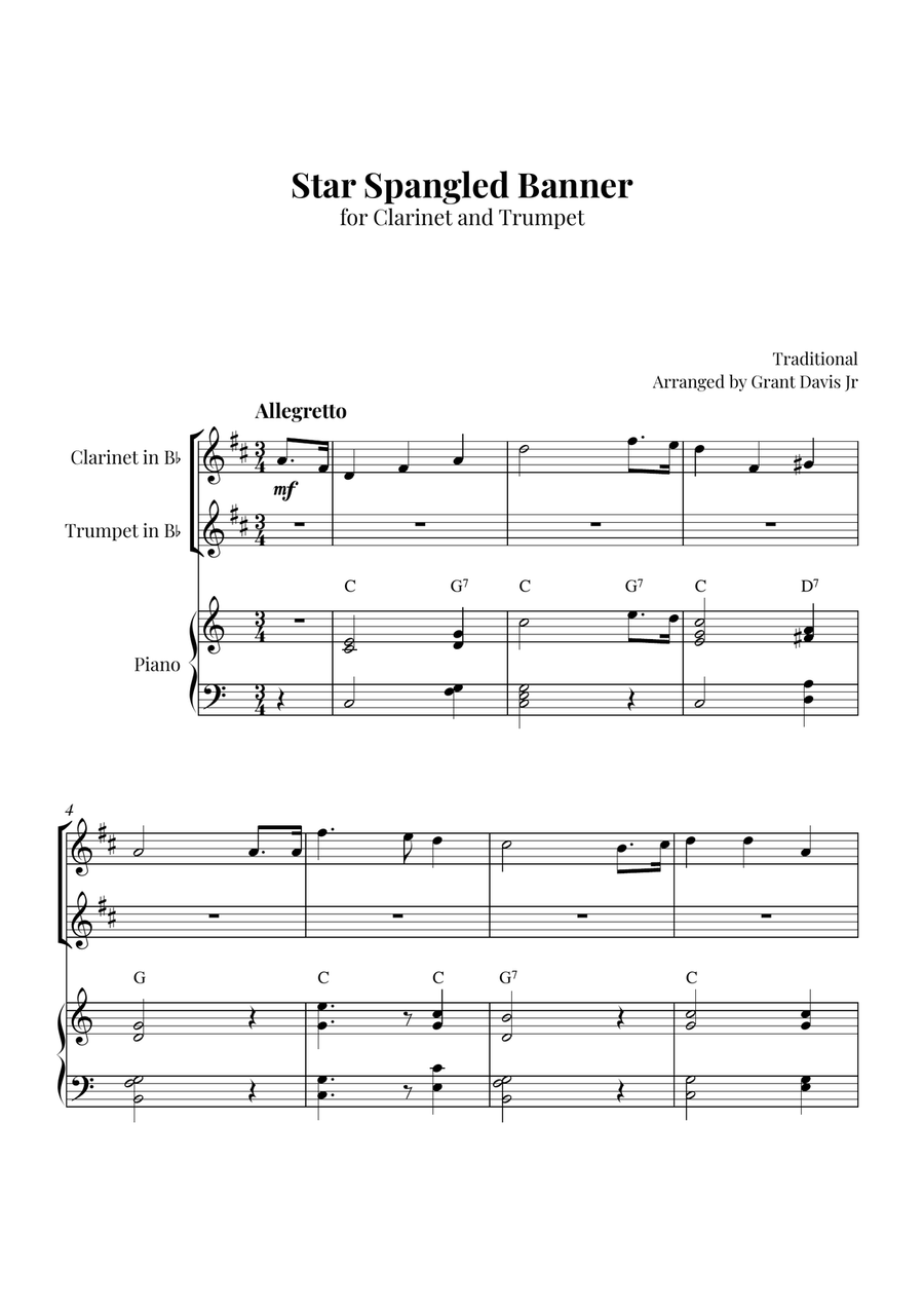 Star Spangled Banner Clarinet scores gallery preview page 1