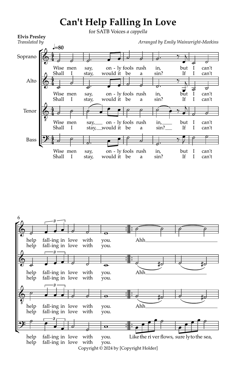 Can't Help Falling In Love 4-Part scores gallery preview page 1