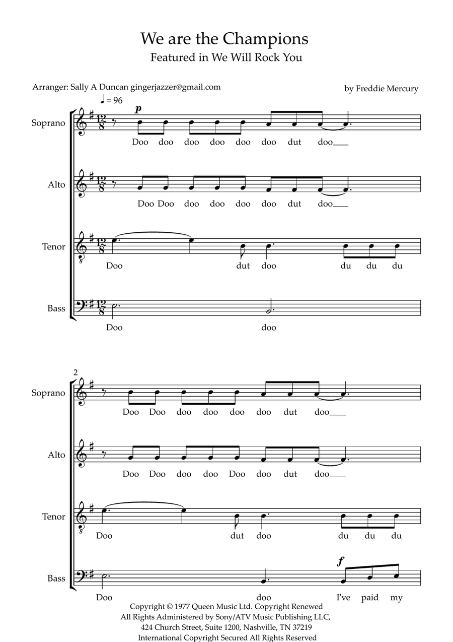 We Are The Champions We Are The Champions 4-Part scores gallery preview page 1