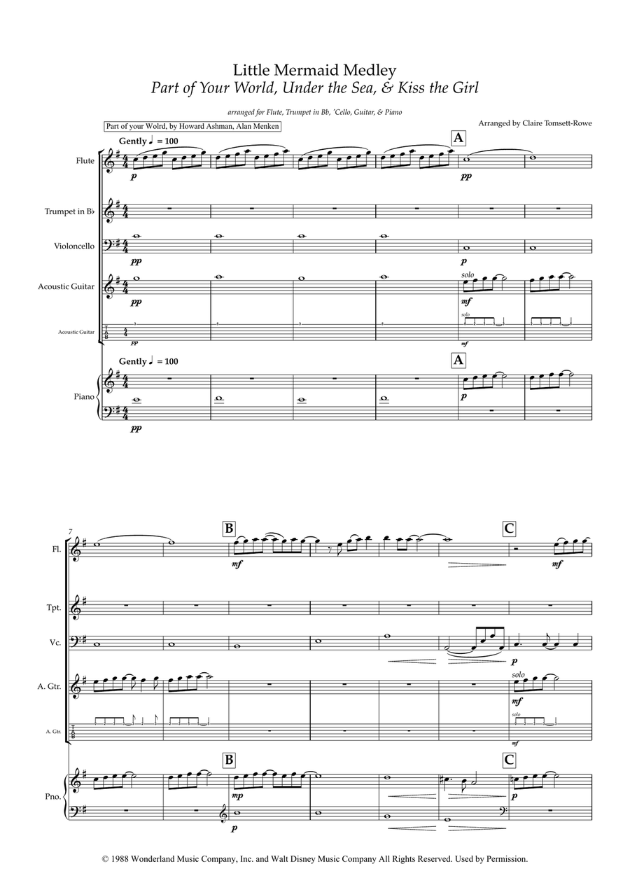 Medley: Part Of Your World with Under The Sea and Kiss The Girl Small Ensemble scores gallery preview page 1