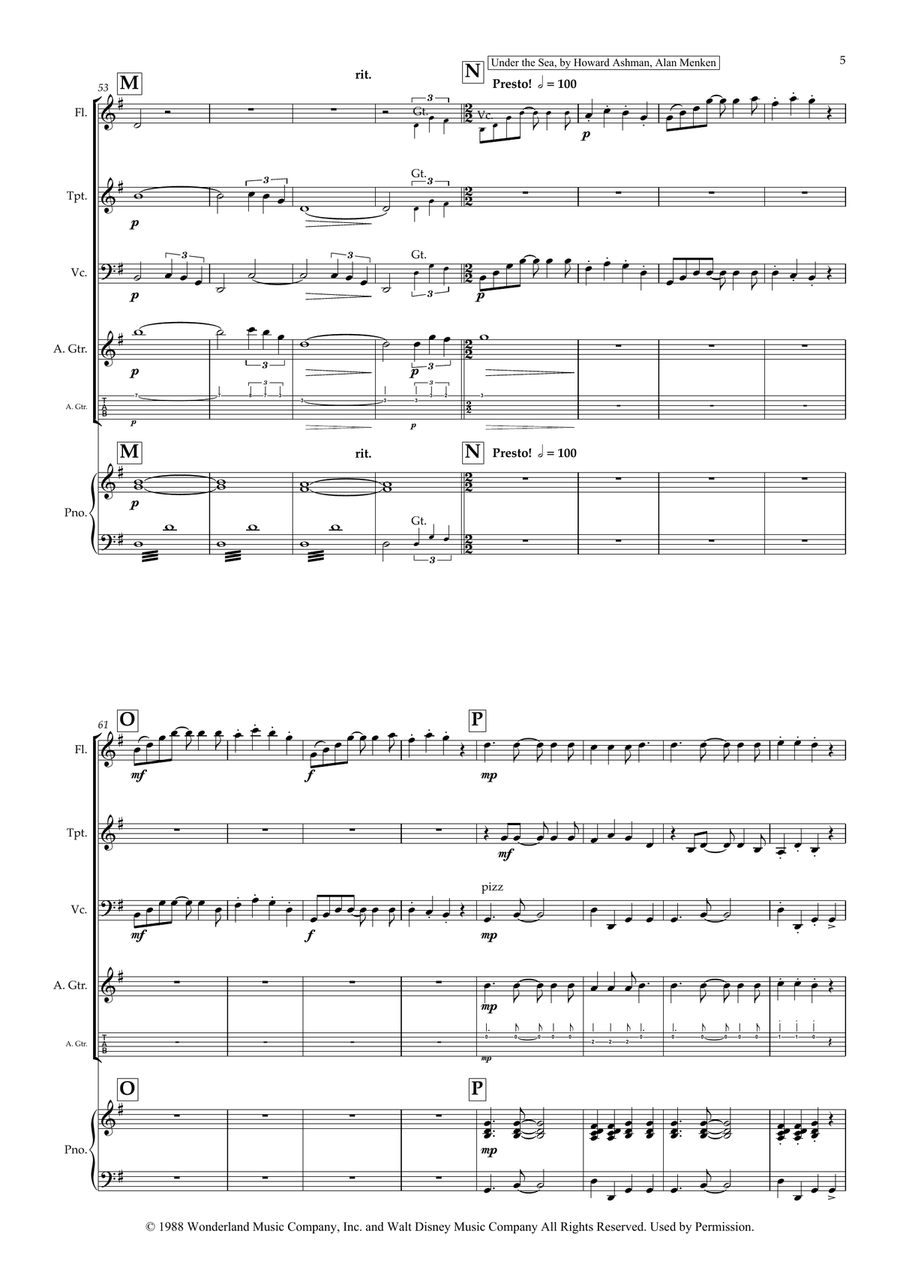 Medley: Part Of Your World with Under The Sea and Kiss The Girl Small Ensemble scores gallery preview page 5