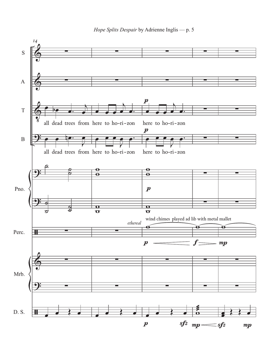 Hope Splits Despair for SATB mixed chorus with alto solo, piano, percussion 4-Part scores gallery preview page 5