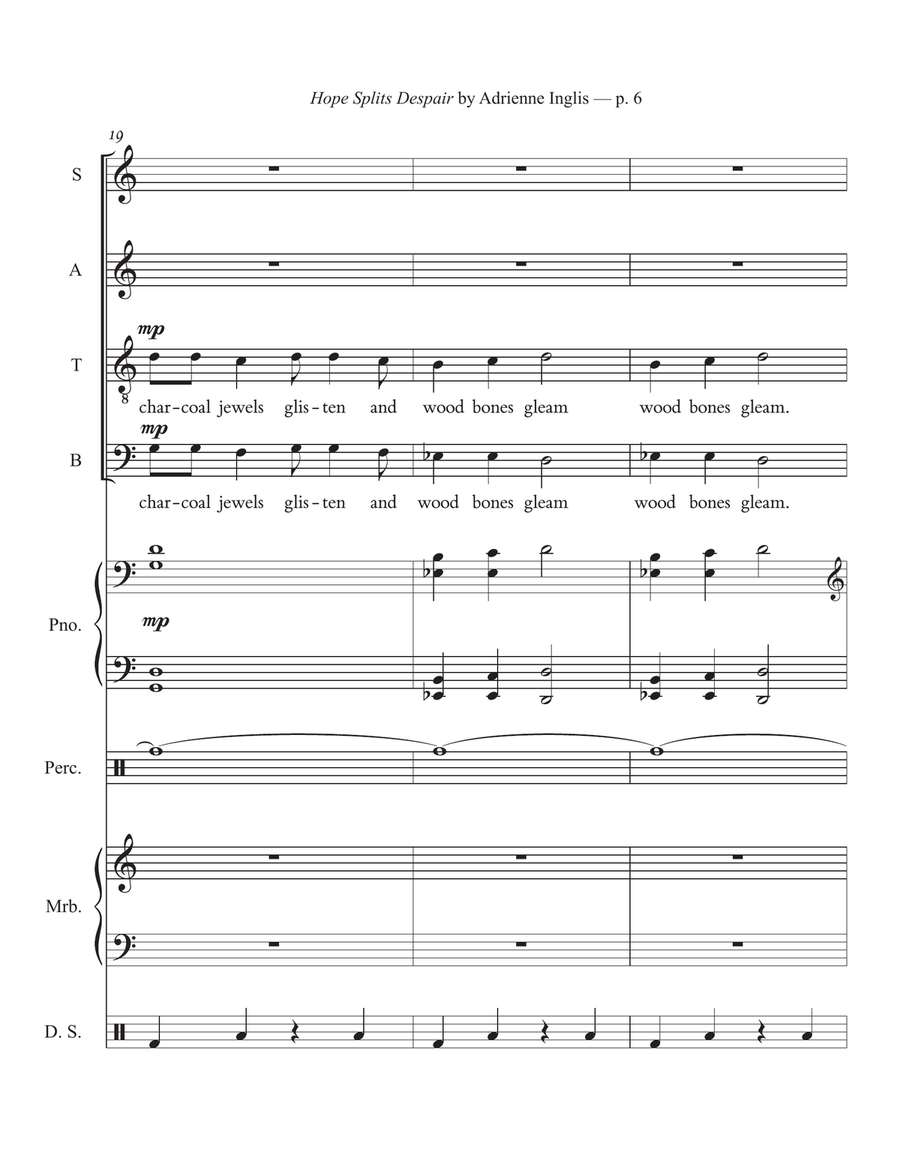 Hope Splits Despair for SATB mixed chorus with alto solo, piano, percussion 4-Part scores gallery preview page 6