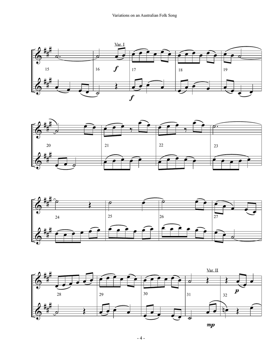 Variations on an Australian Folk Song String Duet scores gallery preview page 4