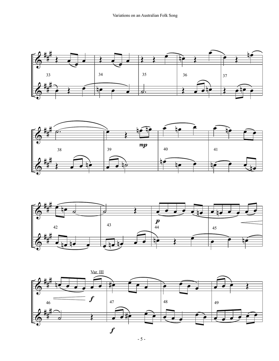 Variations on an Australian Folk Song String Duet scores gallery preview page 5