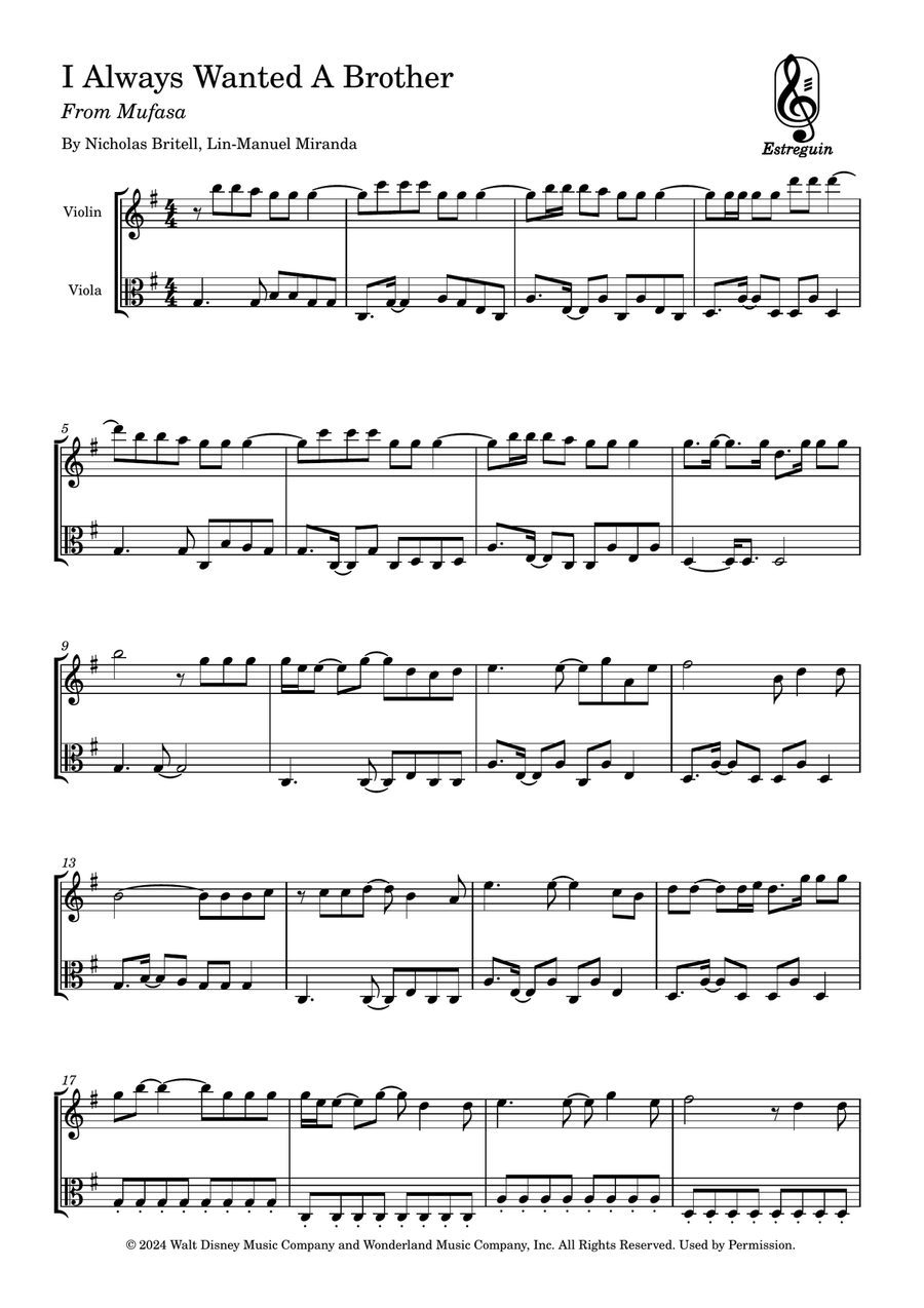 I Always Wanted A Brother String Duet scores gallery preview page 1