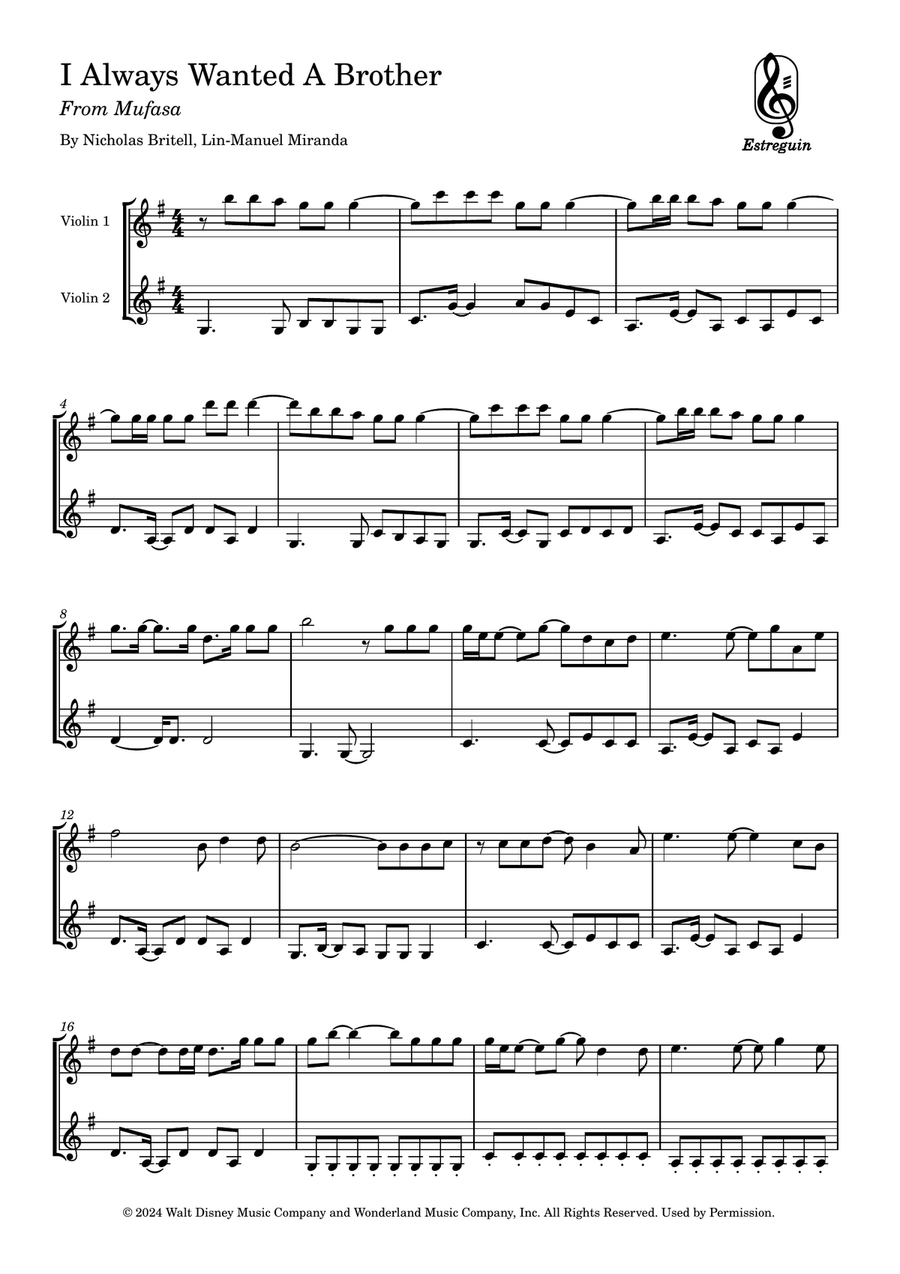 I Always Wanted A Brother String Duet scores gallery preview page 1